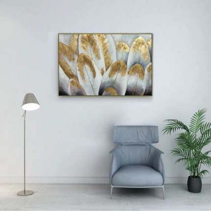 Light Luxury Modern Pure Hand-Painted Decorative Painting, Gold Foil Nordic Style Oil Painting, Hotel Mural, Restaurant Wall Art