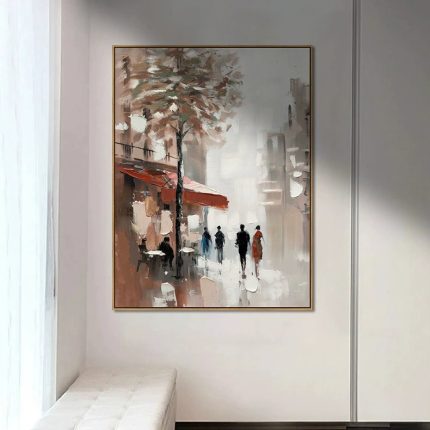 Hand-Painted Artistic Oil Painting, Light Luxury Nordic Style Street Scene Mural, Living Room Background Wall Decor